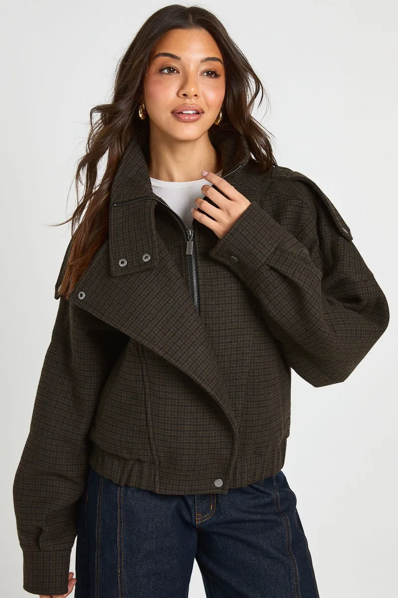 Asymmetric Wool Look Jacket