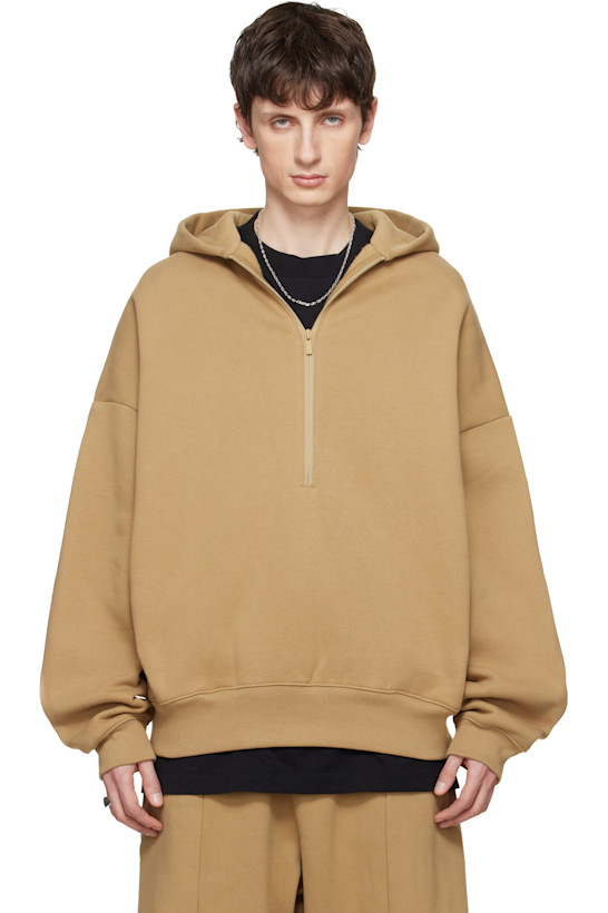 Tan 'Property' Lounge Half Zip Hoodie