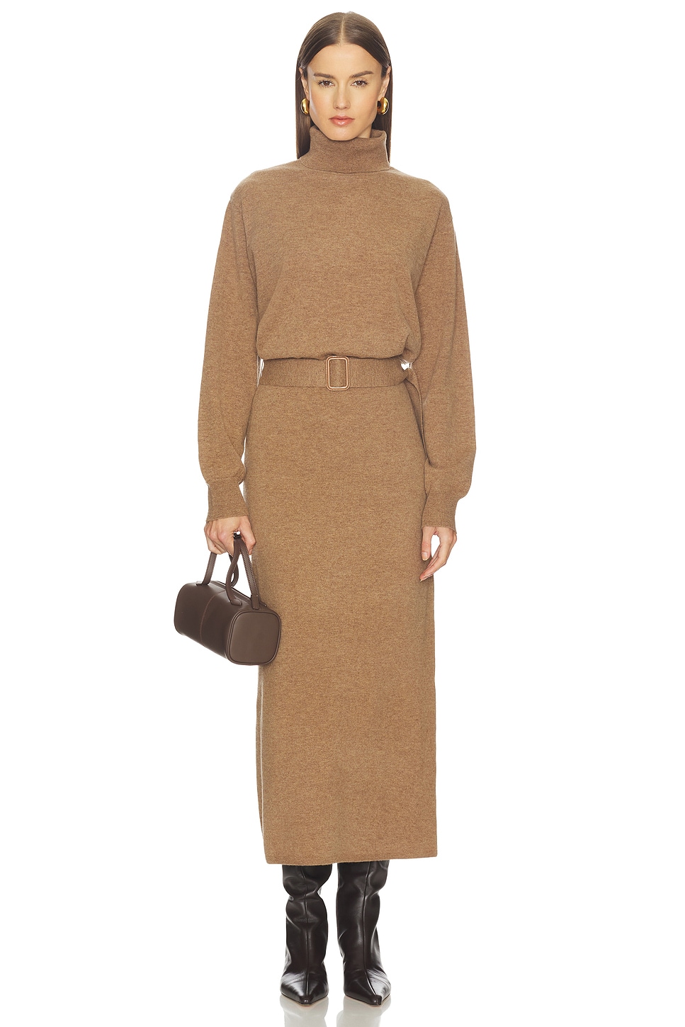 L'Academie Leslia Belted Midi Dress in Dark Camel