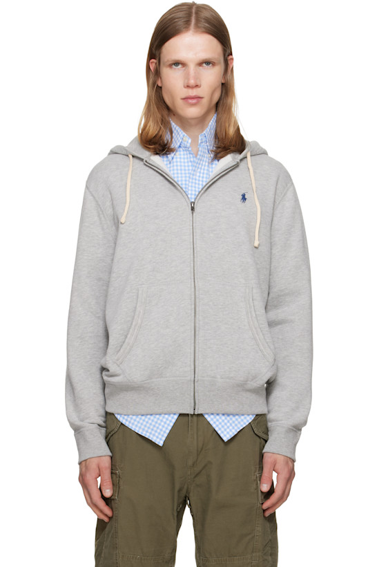 Gray Polo Zip Hoodie