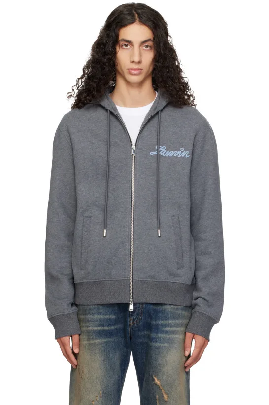 Gray 'Lanvin' Ribbon Zip-Up Hoodie