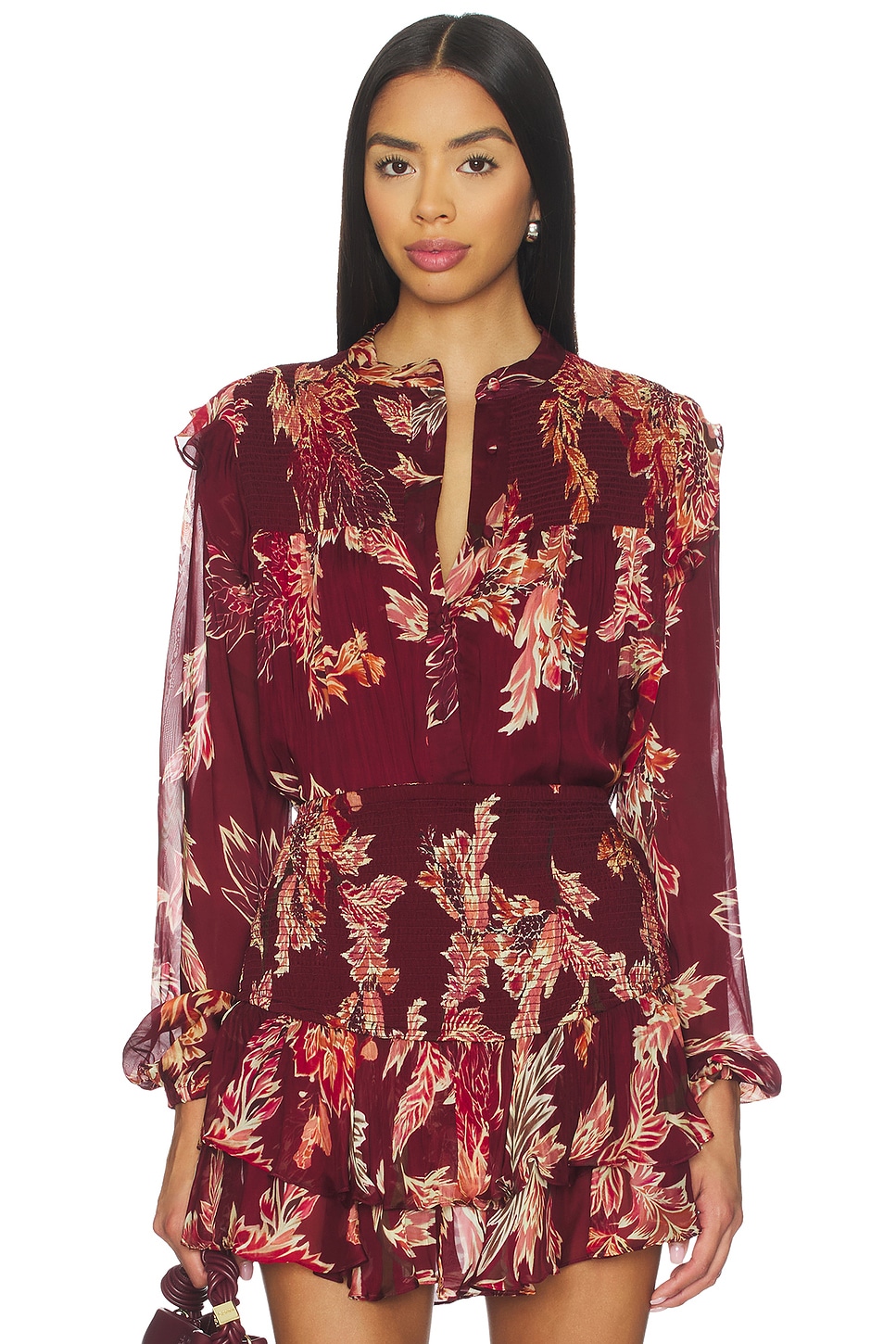 HEMANT AND NANDITA Smocked Top in Maroon