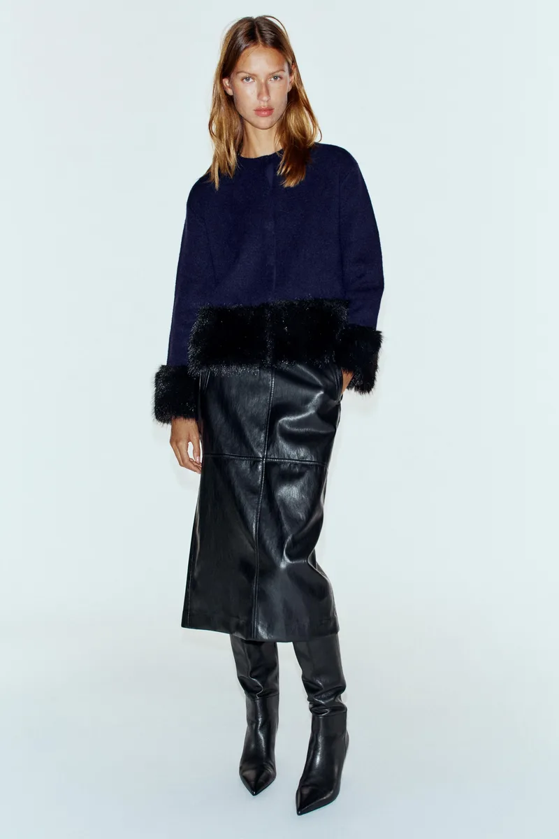 FAUX FUR DETAIL KNIT JACKET