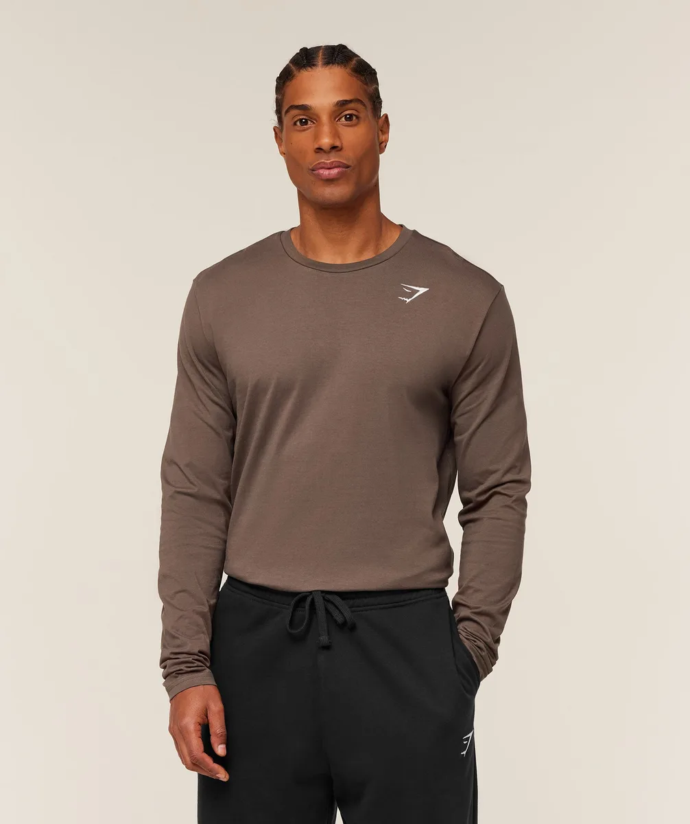 Gymshark Crest Long Sleeve T-Shirt - Soft Brown