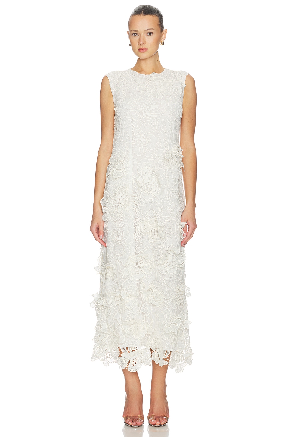 SIMKHAI Dahlia Lace Midi Dress in White
