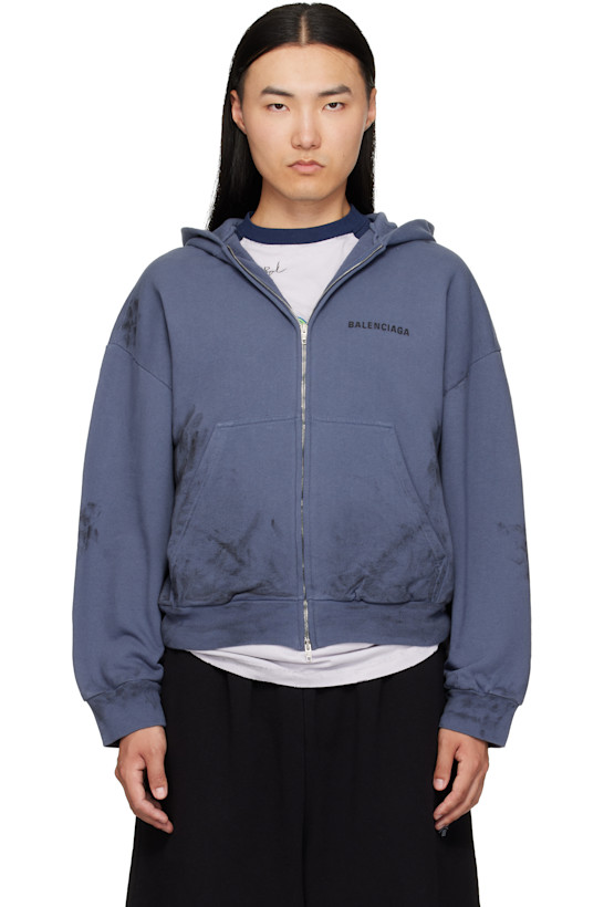 Blue Stained Zip-Up Hoodie