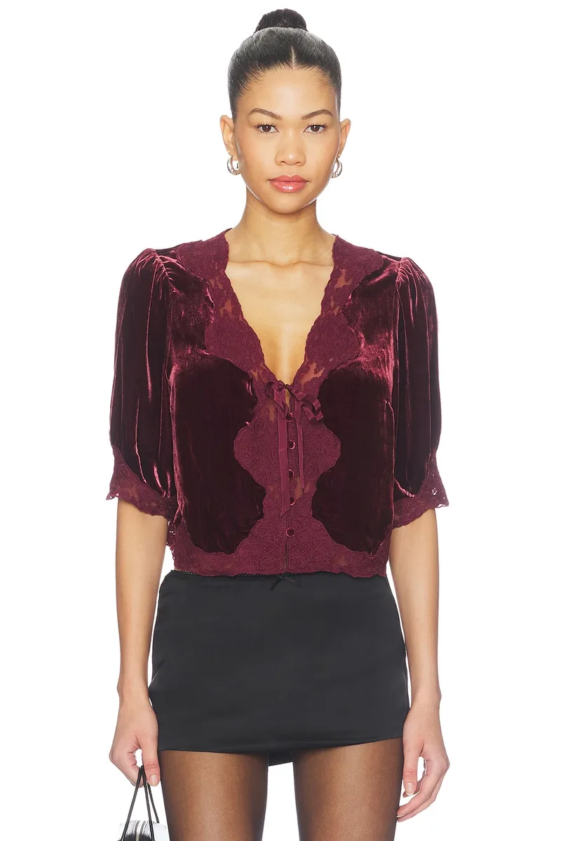 RIXO Ursula Top in Bordeaux