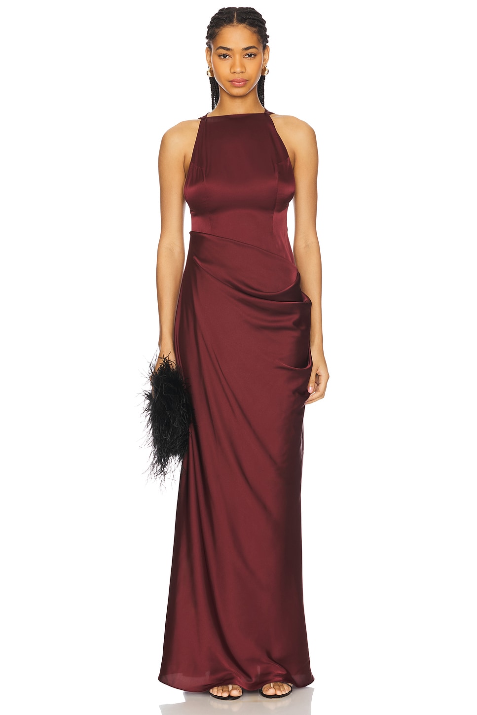 Ceren Ocak Satin Dress in Burgundy