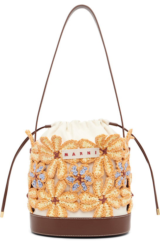 Off-White & Orange Flower Bucket Bag