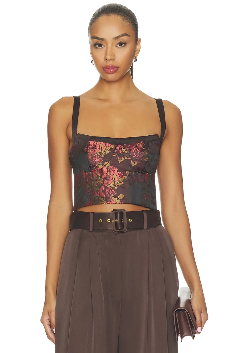 V. Chapman Rumi Top in Dark Rose Brocade
