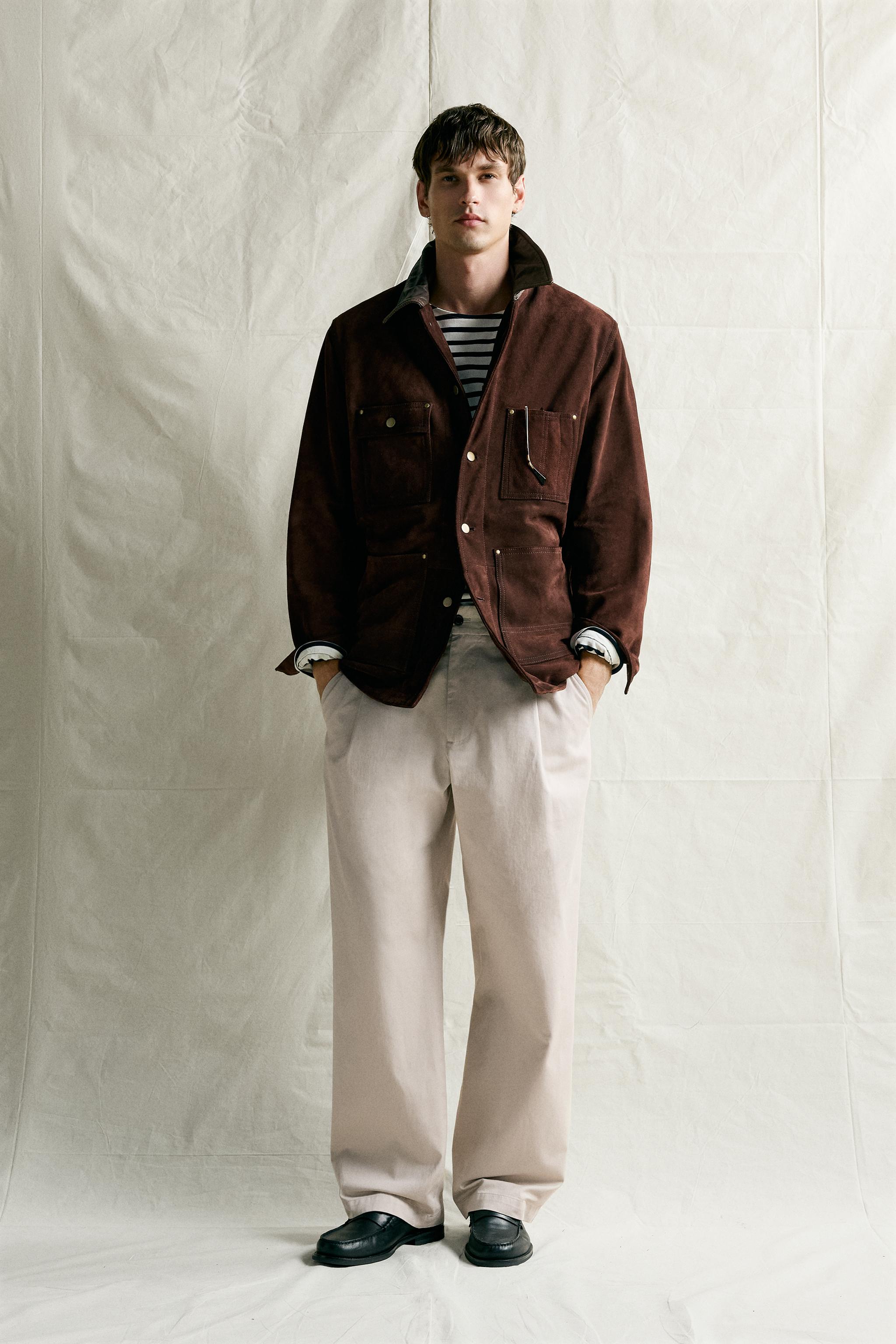 SUEDE LEATHER JACKET WITH CONTRAST COLLAR
