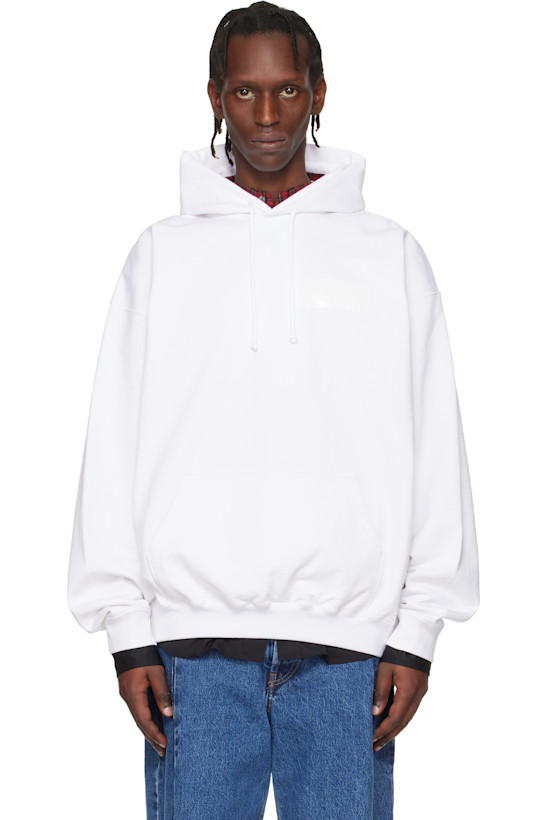 White Taped Logo Hoodie