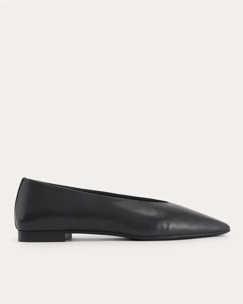Made in Italy Almond-Toe Flat | Black Leather