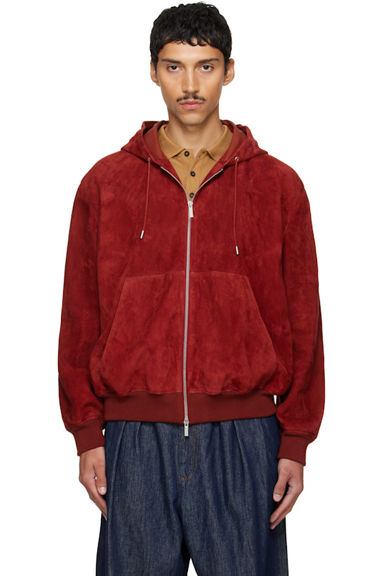 Burgundy Suede Blouson Hoodie