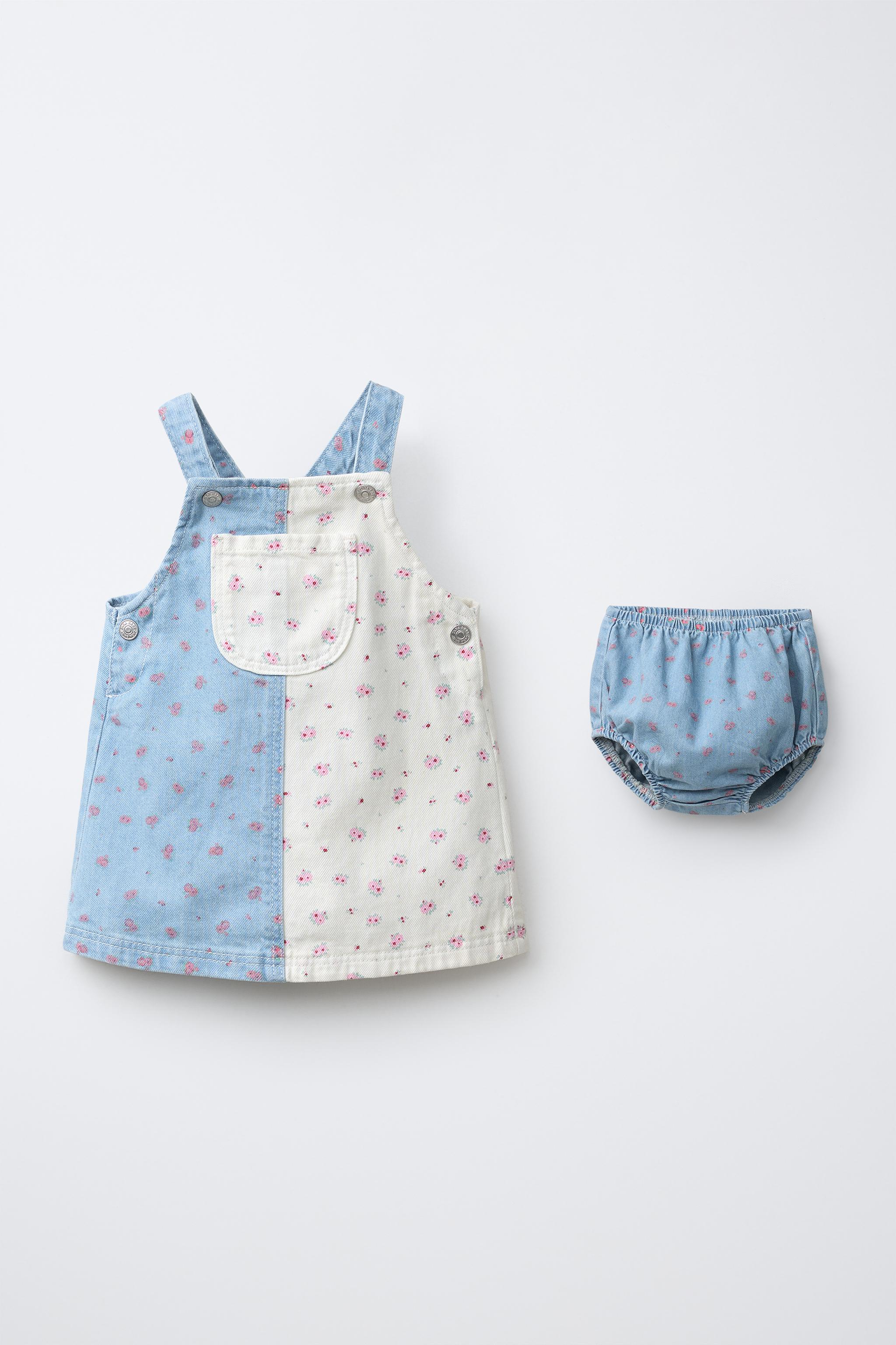 DENIM PATCHWORK FLORAL PINAFORE AND BLOOMERS