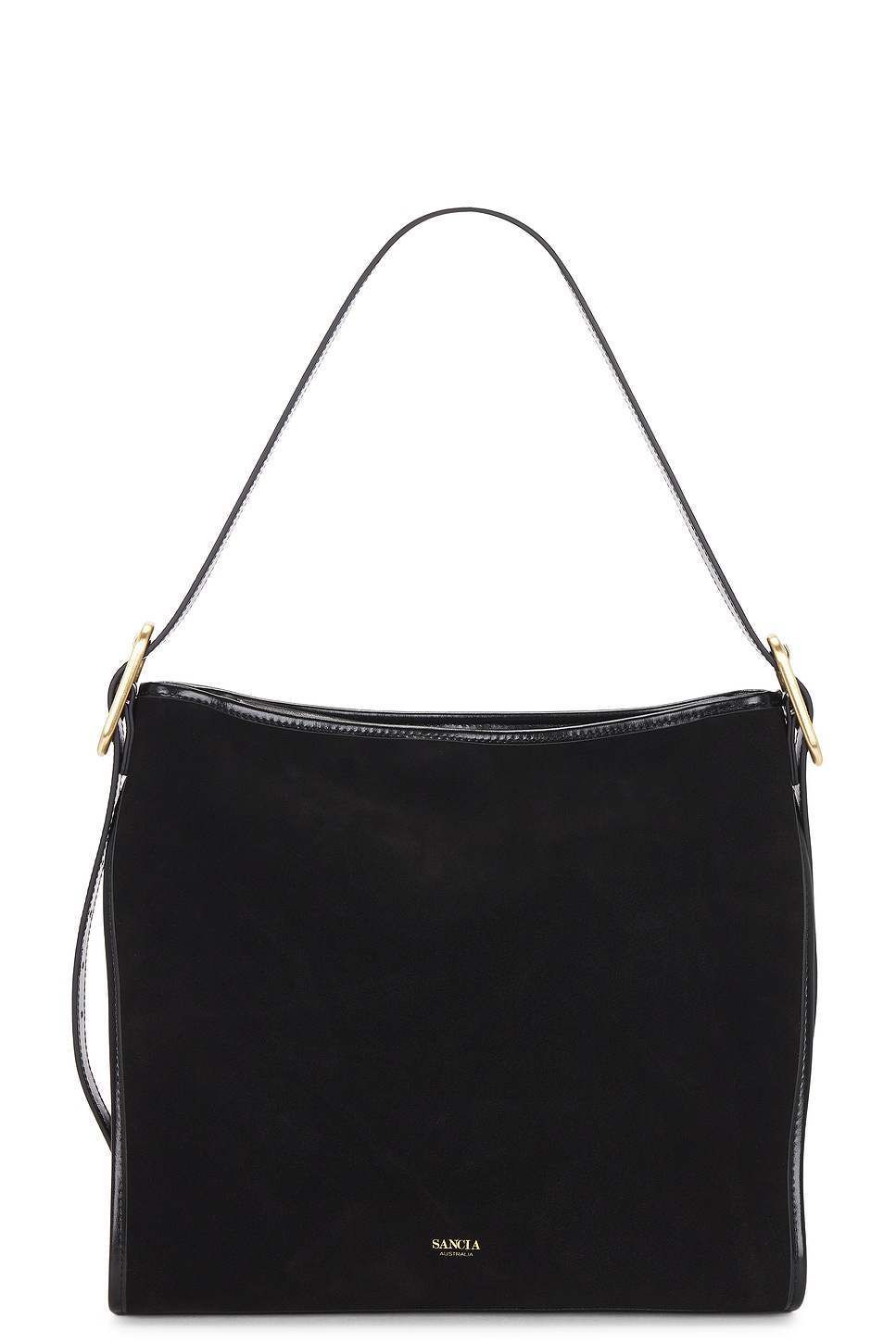 Sancia The Moretto Shoulder Bag in Black Suede