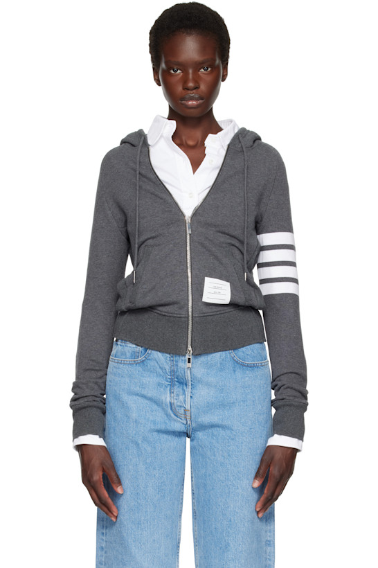 Gray Classic Loopback 4-Bar Zip Hoodie