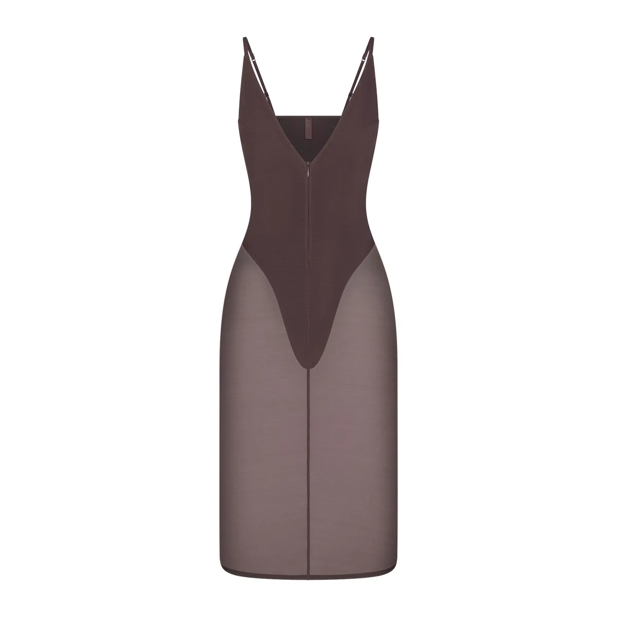 SKIMS BODY MESH PLUNGE MIDI DRESS | RAISIN
