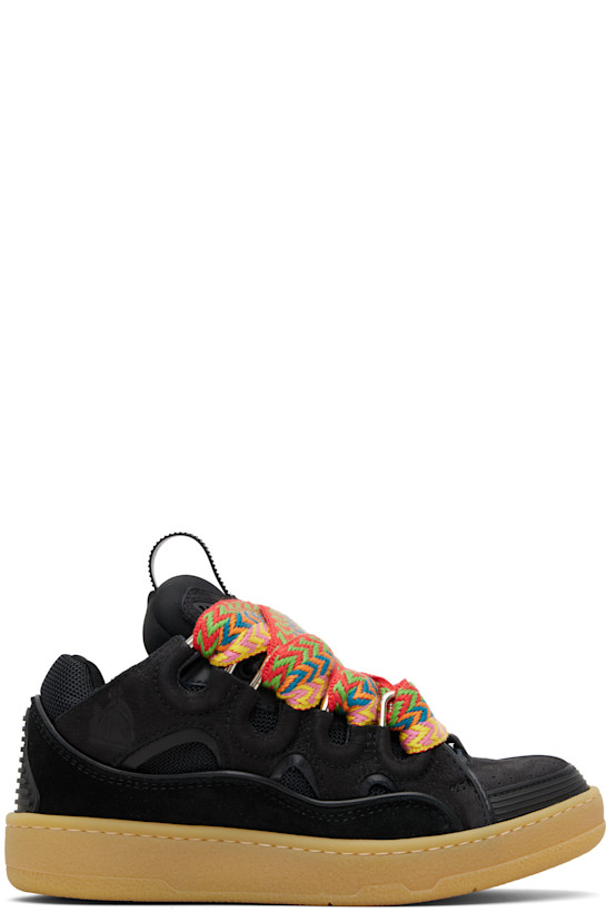 Black Leather Curb Sneakers