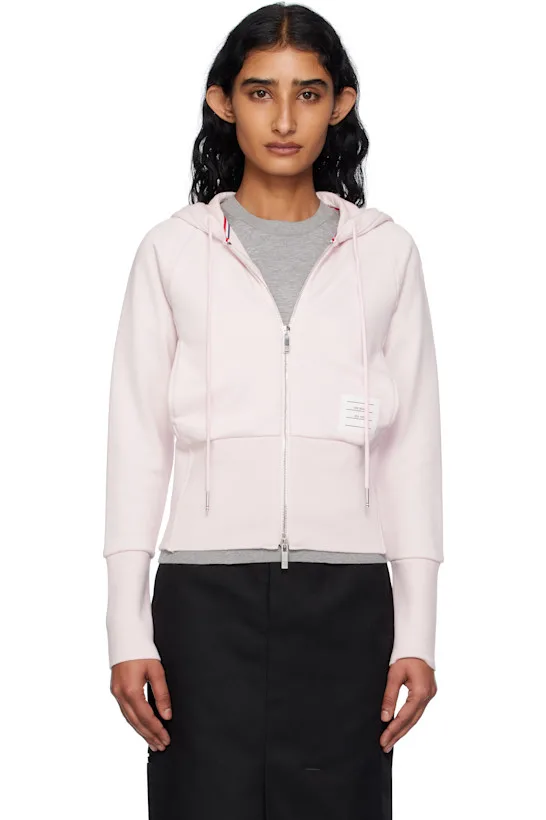 Pink Solid Loopback 4-Bar Zip Hoodie