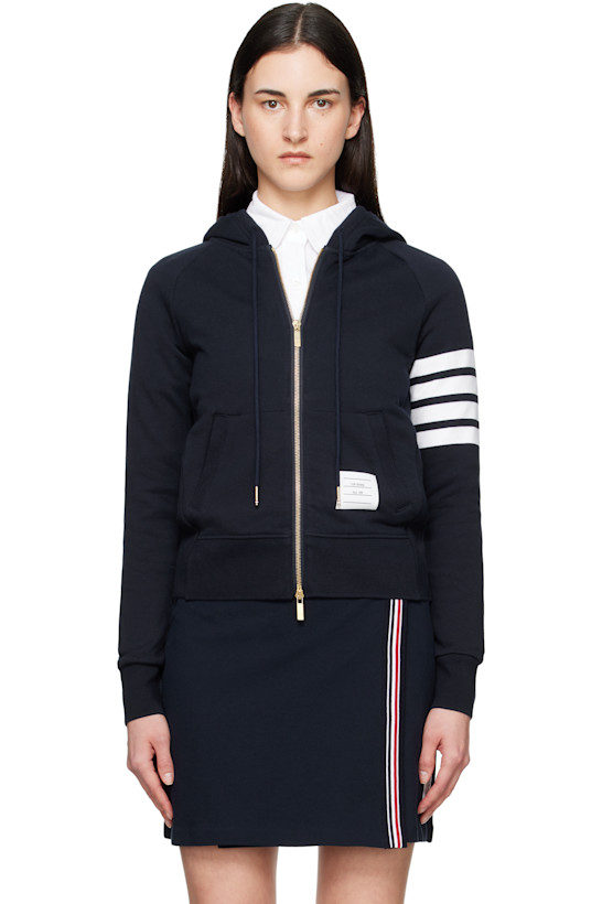 Navy Classic Loopback 4-Bar Zip Hoodie