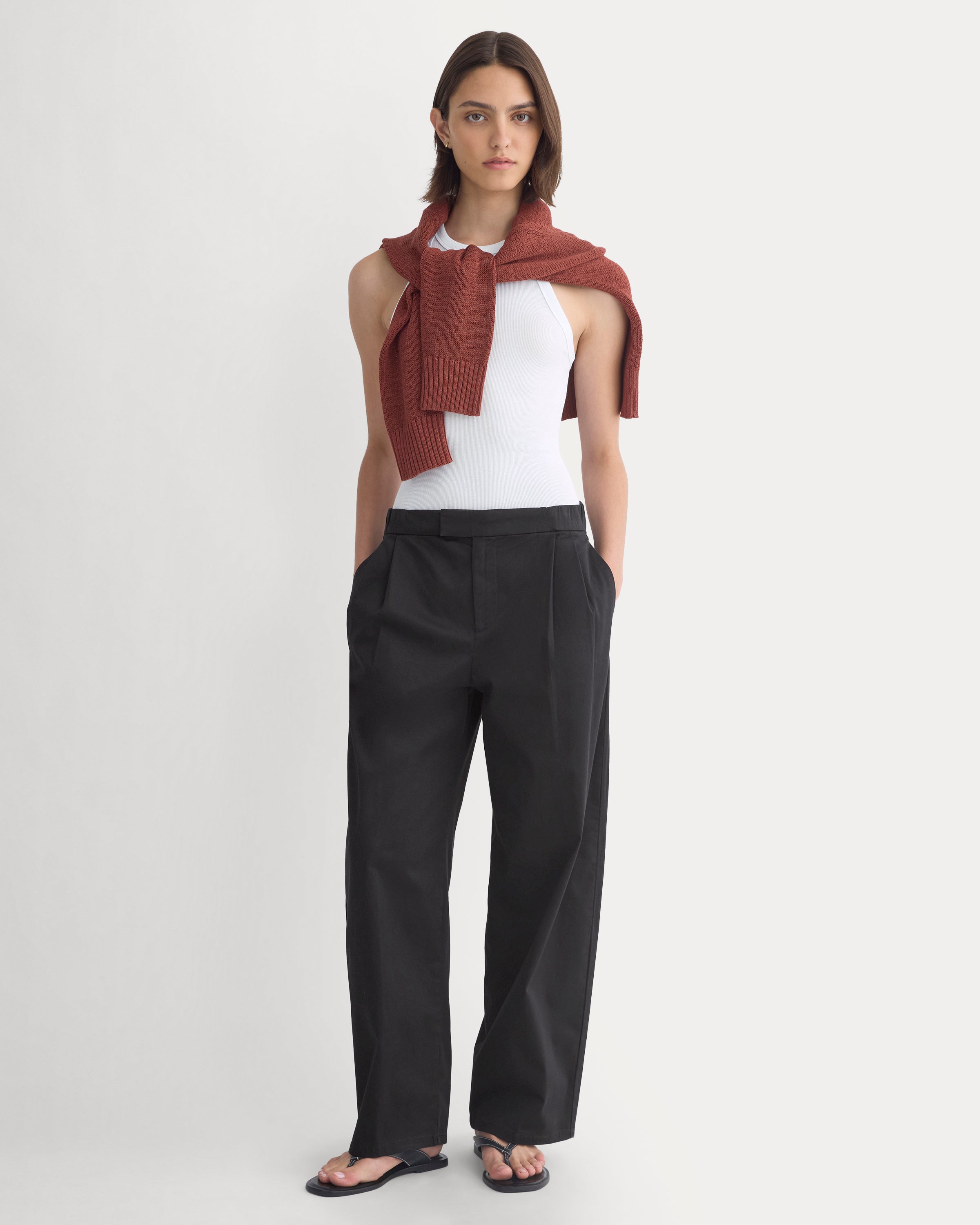 Barrel-Leg Pant in Organic Cotton Sateen | Black