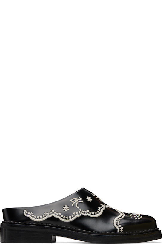 Black Floral Lace Mule Loafers