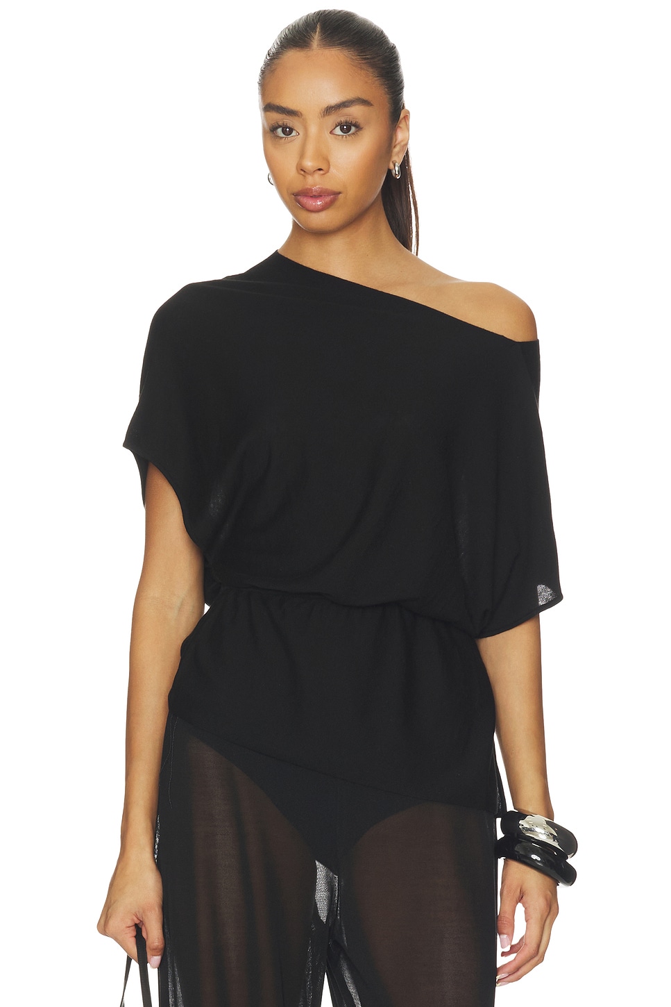 EAVES Jaidyn Knit Asymmetrical Top in Black