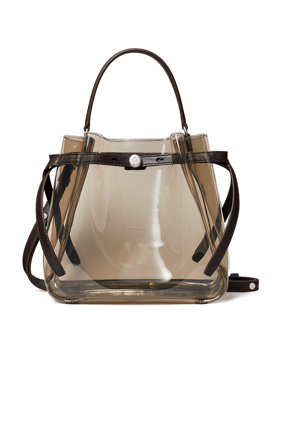 Tory Burch Romy Clear Bucket Bag in Rootbeer Float