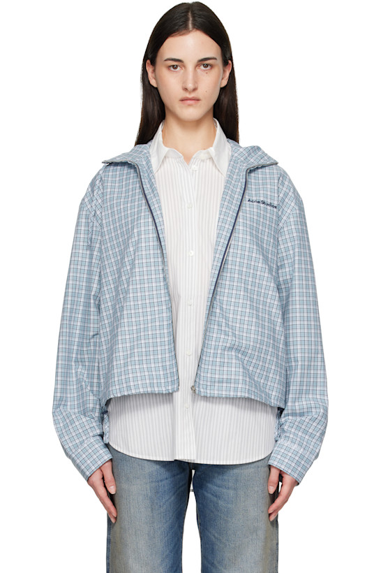 Blue Hooded Check Jacket