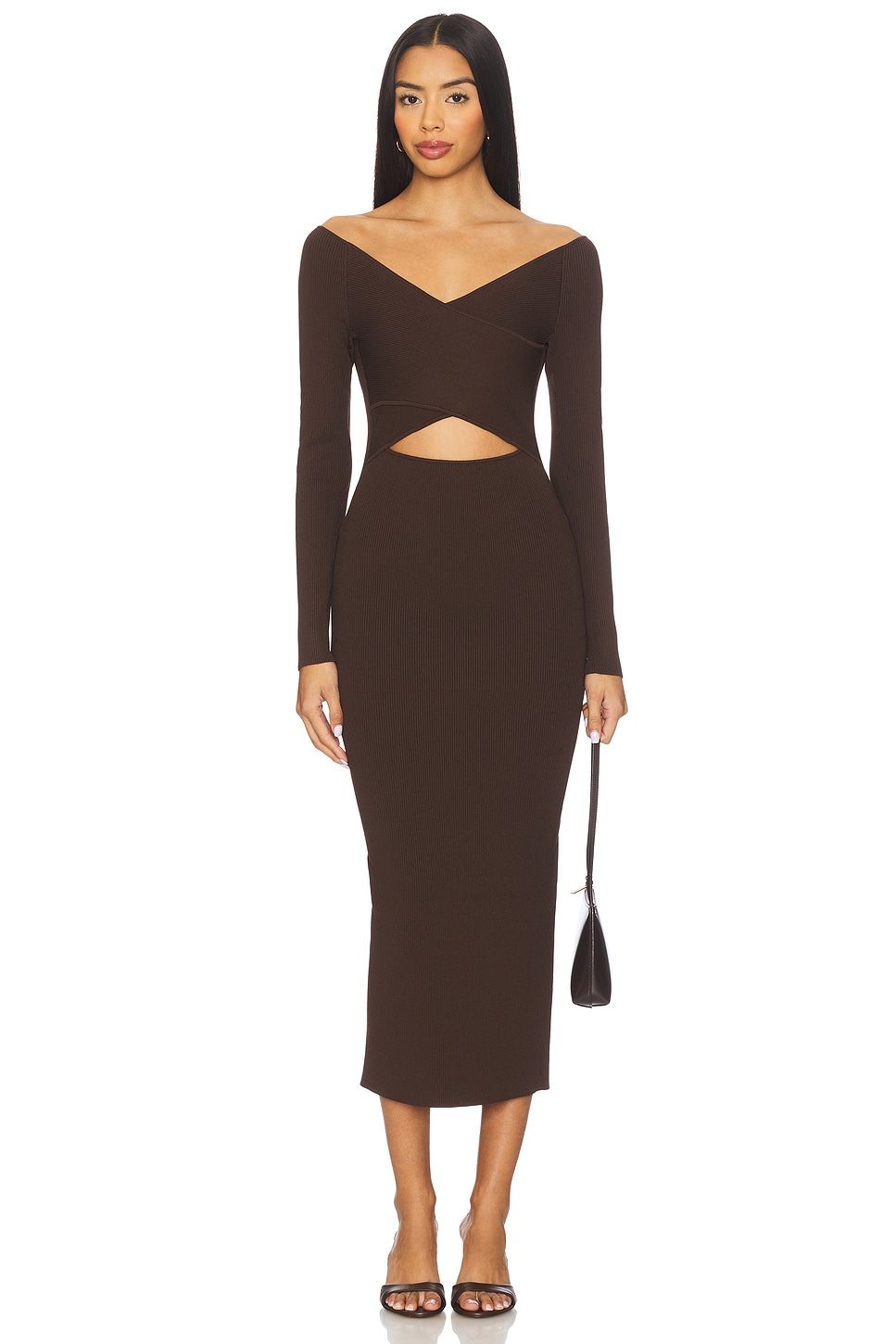 LaPointe Matte Viscose Cross Front Dress in Dark Brown