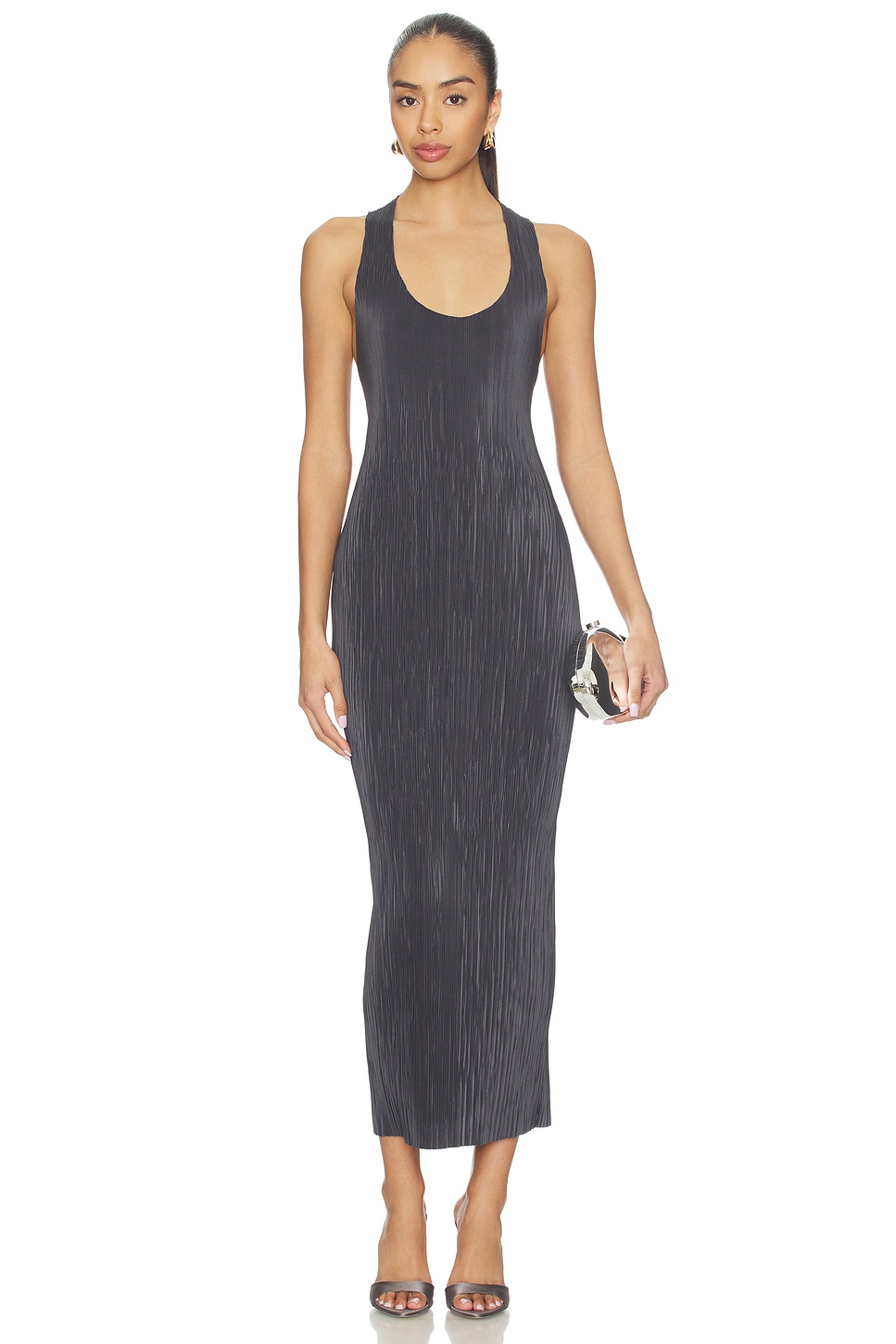 Atlein Pleated Tube Dress in Anthracite