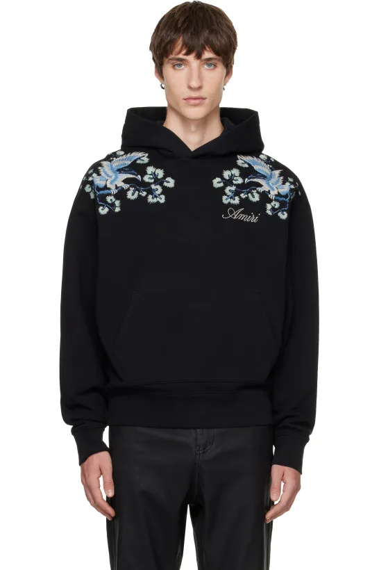 Black Floral Embroidered Hoodie