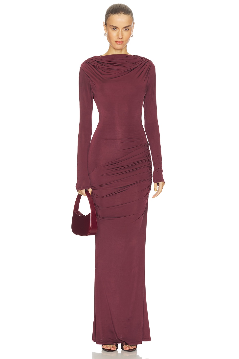 Paris Georgia Draped Jersey Dress in Oxblood