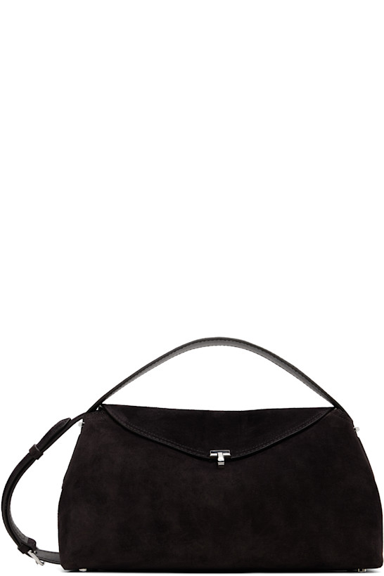 Brown T-Lock Suede Top Handle Bag