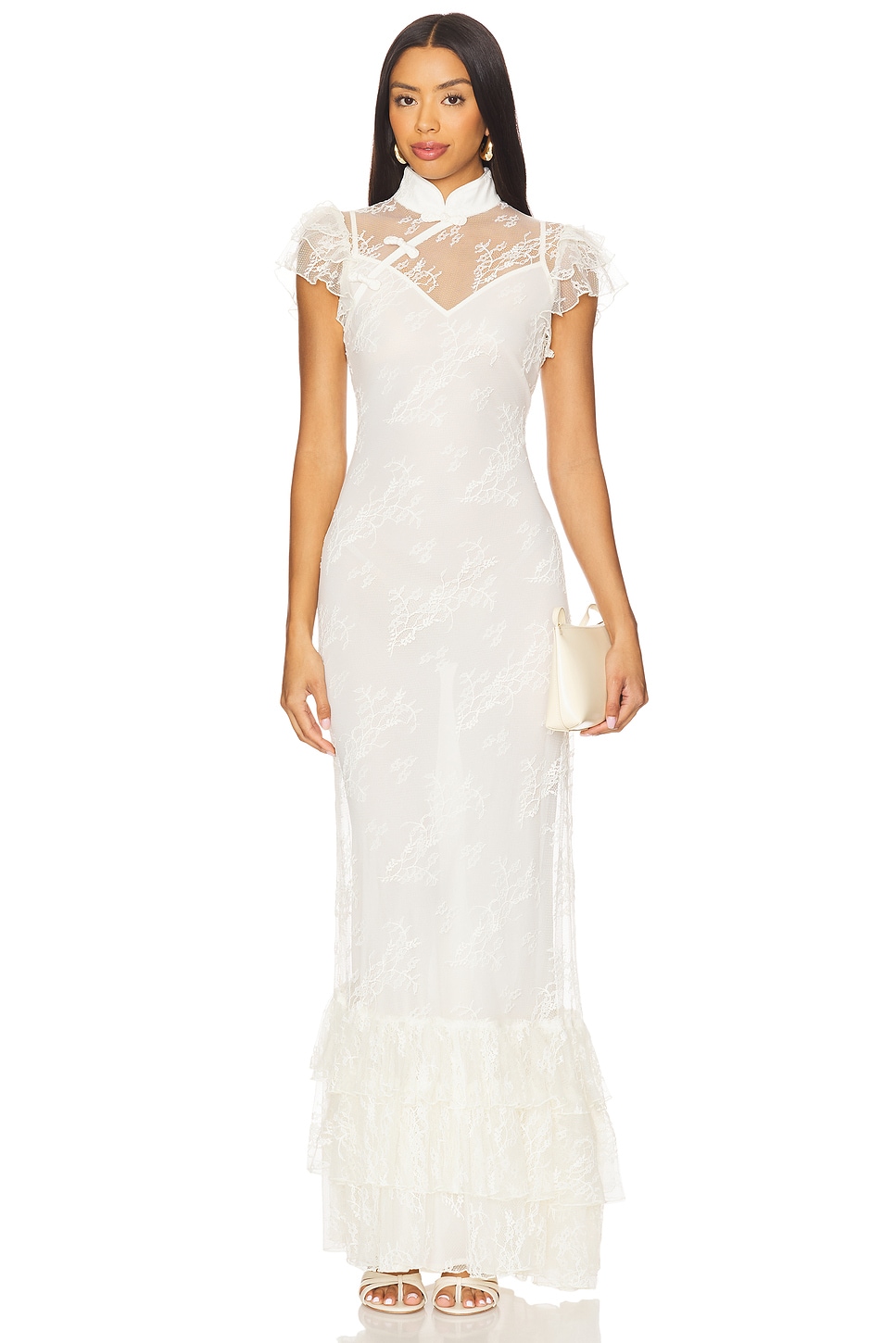SAU LEE Ramona Lace Dress in Ivory