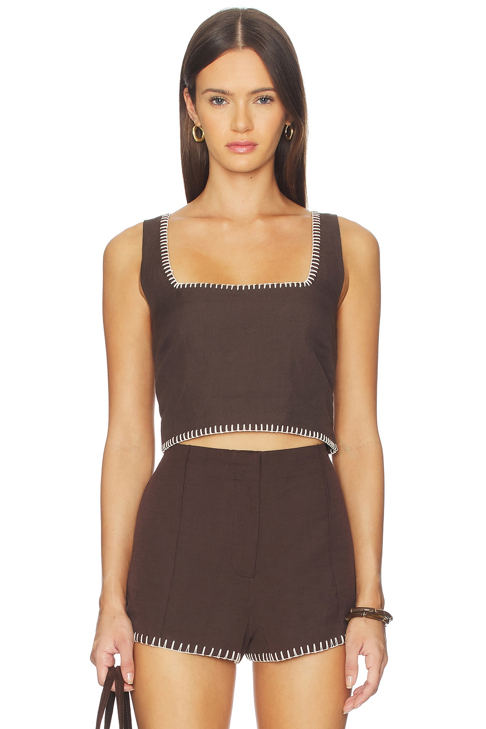 ROCOCO SAND Square Neck Boxy Top in Brown