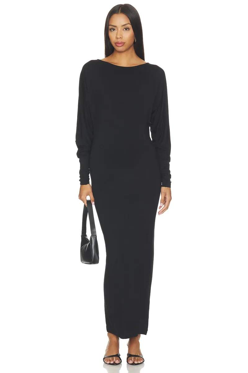Eterne Mountain Soft Jersey Midi Dress in Black