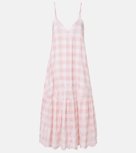 Embroidered checked cotton midi dress