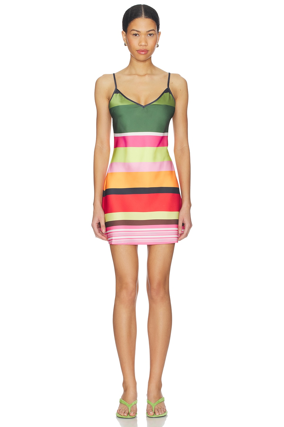 With Harper Lu Bias Mini Dress in Emerald Stripe