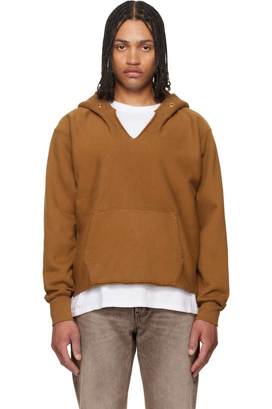 Tan Heavyweight Raw Cropped Hoodie
