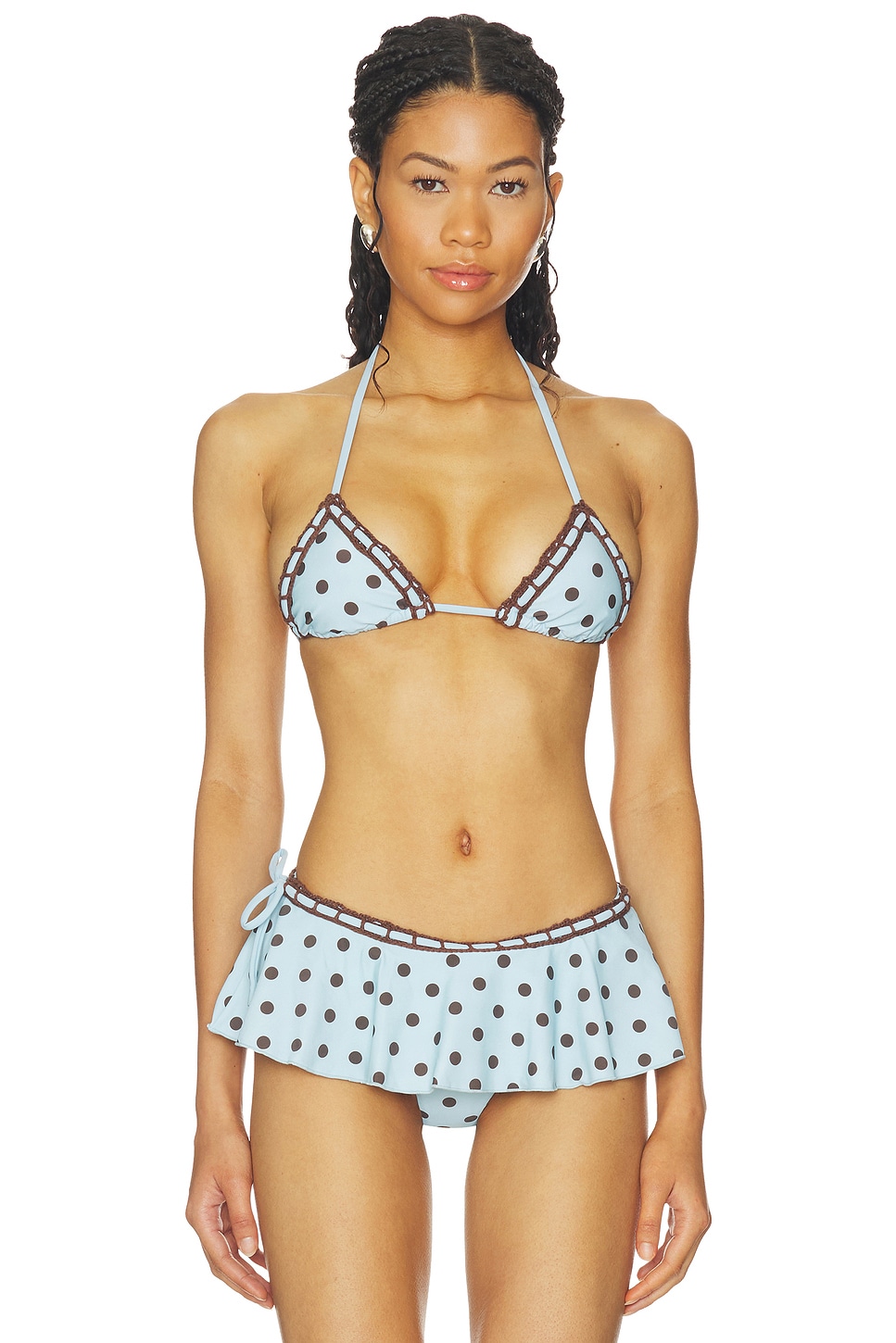 Tularosa Robyn Top in Blue & Brown Dot