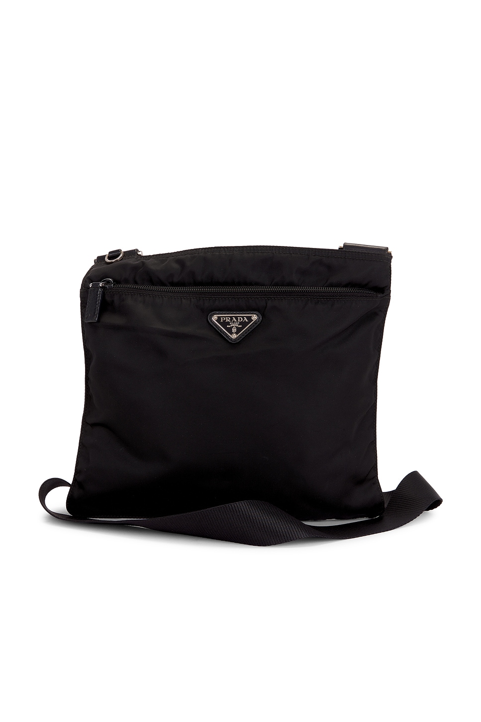 FWRD Renew Prada Tessuto Flat Messenger Bag in Black