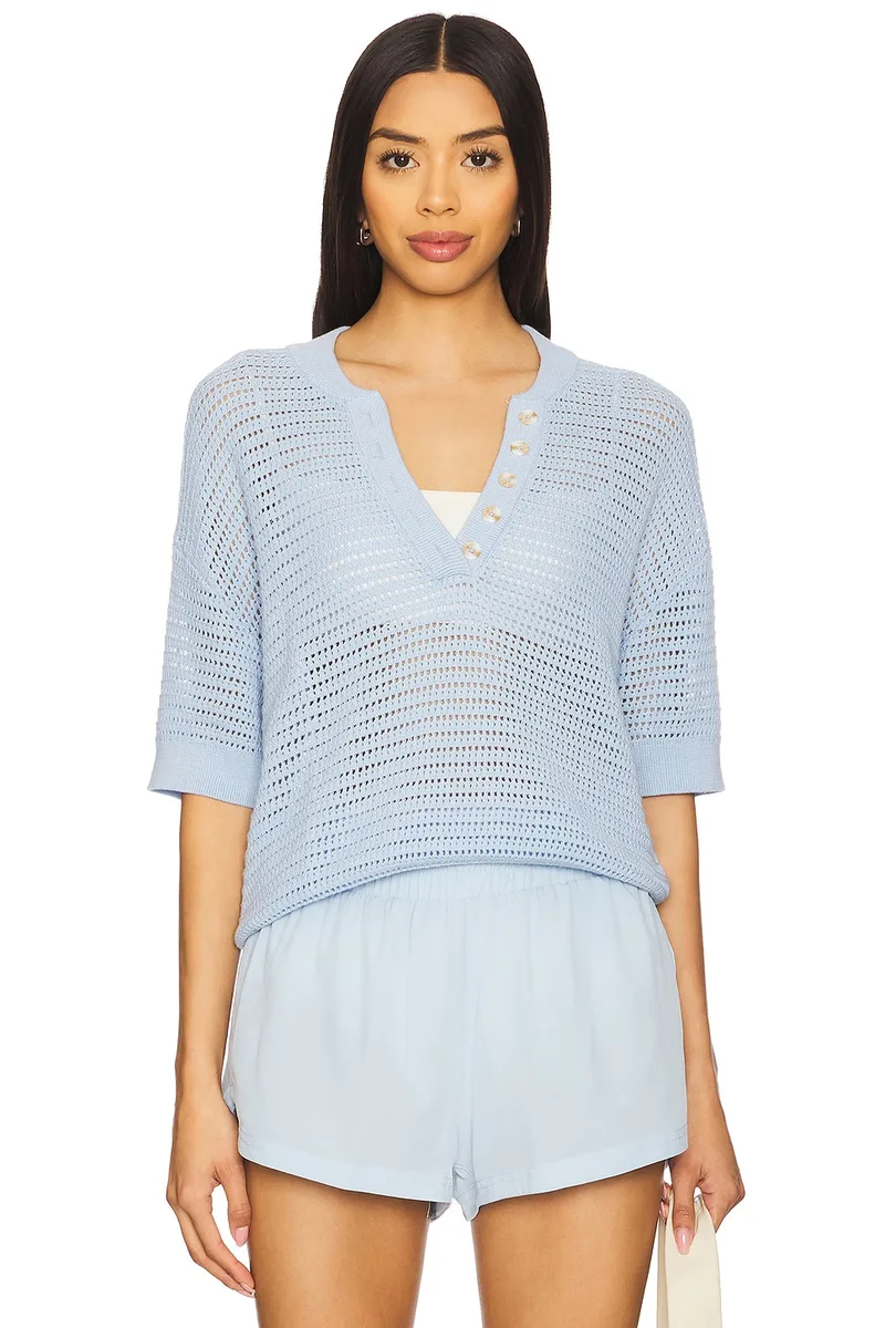 Varley Callie Knit Top in Cashmere Blue