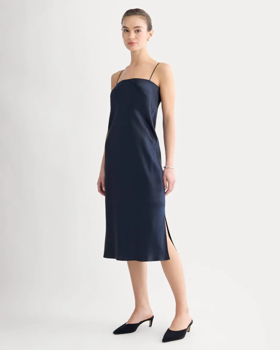 Slip Dress in Silk Charmeuse | Navy