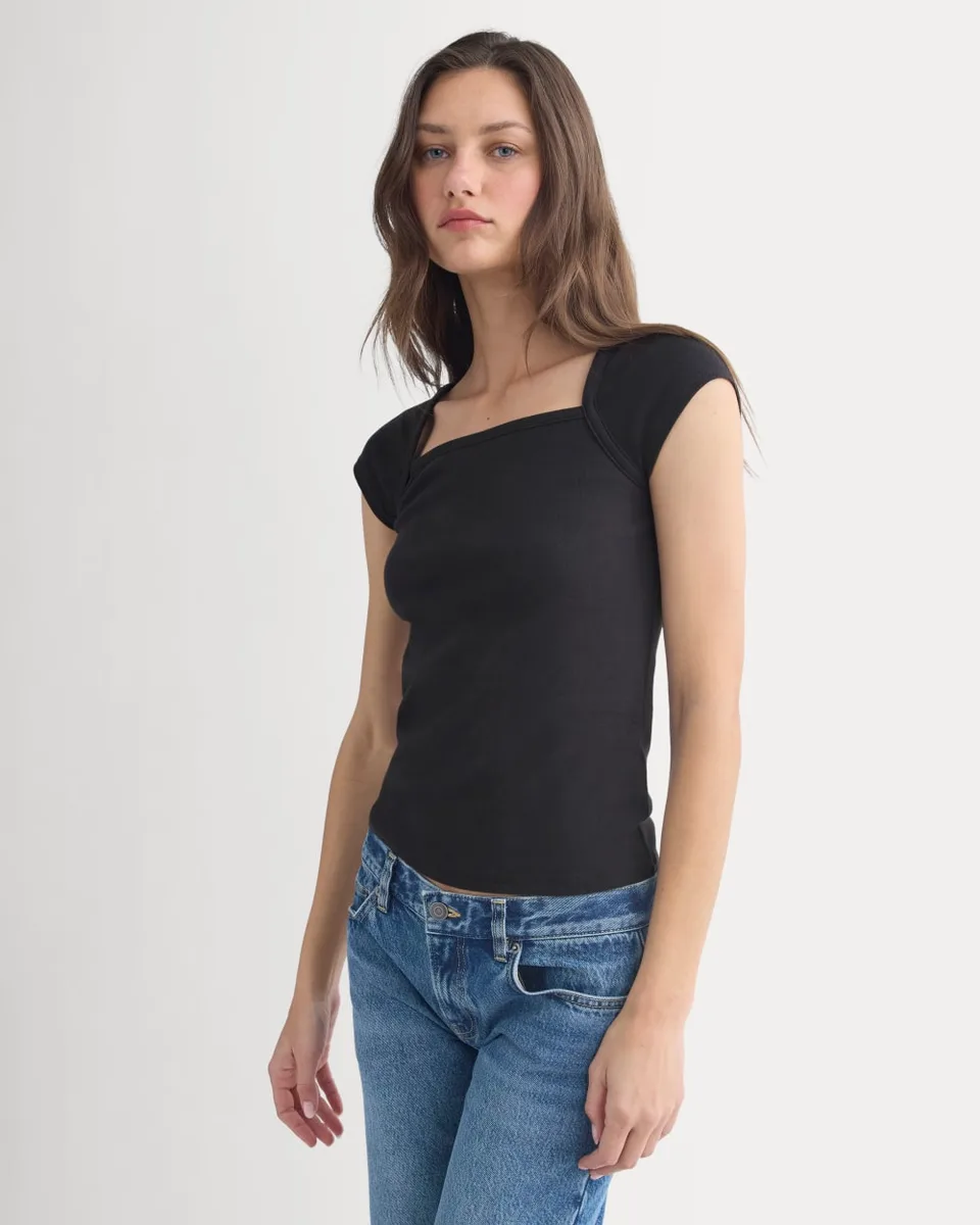 RetroSoft Cotton Square-Neck Tee | Black