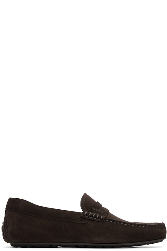 Brown Penny Trim Suede Loafers