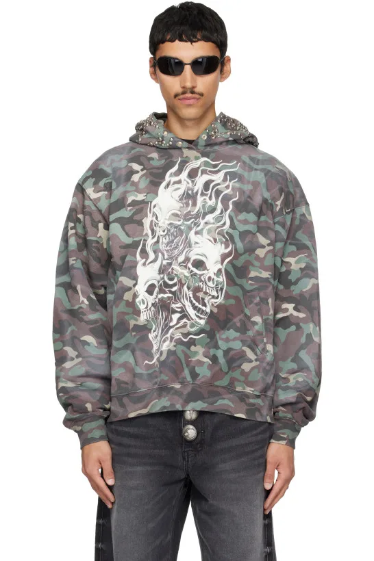 Gray Hotheaded Riding Skull Hoodie