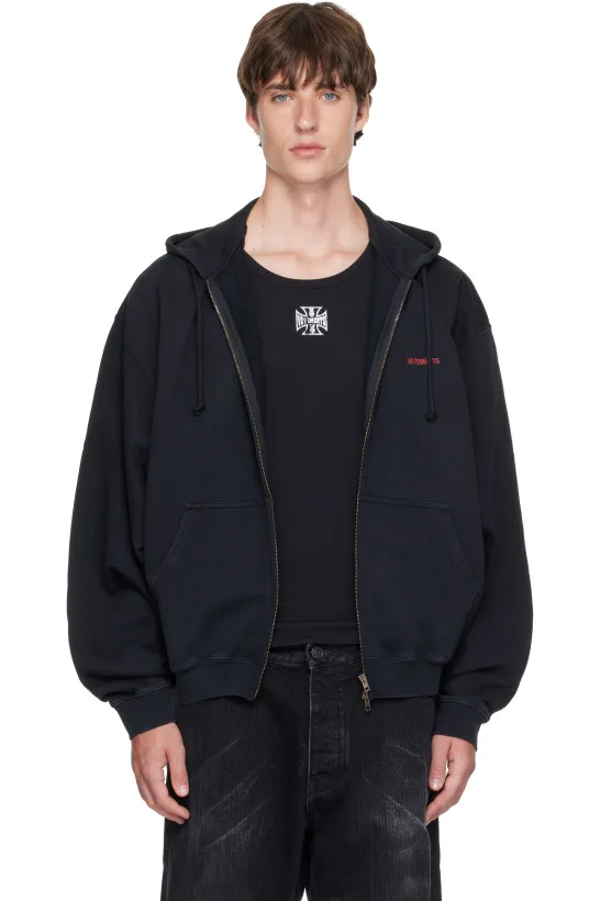 Black Classic Logo Zip Up Hoodie