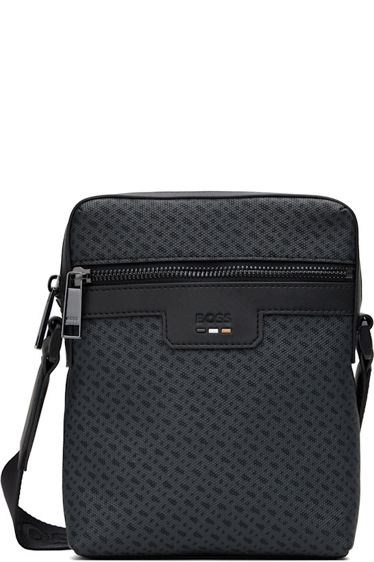 Black Coated Canvas Messenger Bag